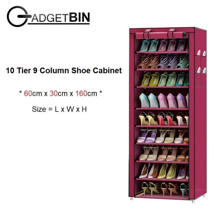 Column Shoe Rcc Stackable Shoe Cabinet 10 Tier 9 Column Shoe Rack with Dust Cover (Red ...