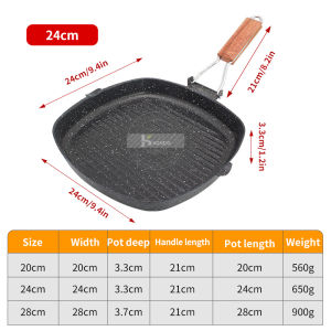 Konco 20/24/28CM Pan Vỉ Nướng Dễ Lau Chùi Chiên Không Dính Skillet Thịt Bít Tết Thịt Tay Cầm Có Thể Gập Lại Gang BBQ Bếp