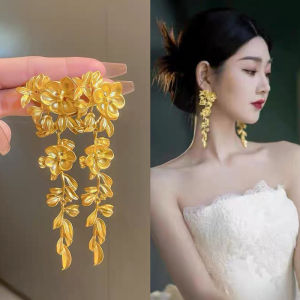 1 đôi bông tai màu vàng cho phụ nữ hoa tua Bông tai thanh lịch thời trang