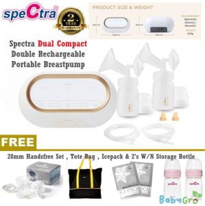 Spectra Dual Compact Double Rechargeable Portable Breastpump with Gift