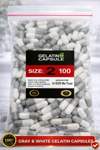 Size 2 (250 mg) Empty Capsule Gelatin  100 pcs White/Grey