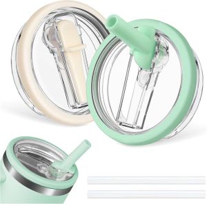 2 Pcs Tumbler Flip Straw Lid Replacement fit for 40 oz Stanley Quencher Cup Leak-Proof Covers Perfect Fit for Stanley Travel Tumbler