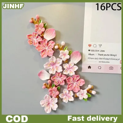 JINHF 8/16/24/32PCS 3D hoa anh đào xe Sticker Set Scratch Cover đề can hoa cho xe phía sau trang trí cô gái Quà Tặng