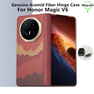 Genuine Aramid Carbon Fiber For Magsafe Case For Honor Magic V6 V5 Woven Starry Sky Moon Magnetic Hinge Hard Armor Back Cover