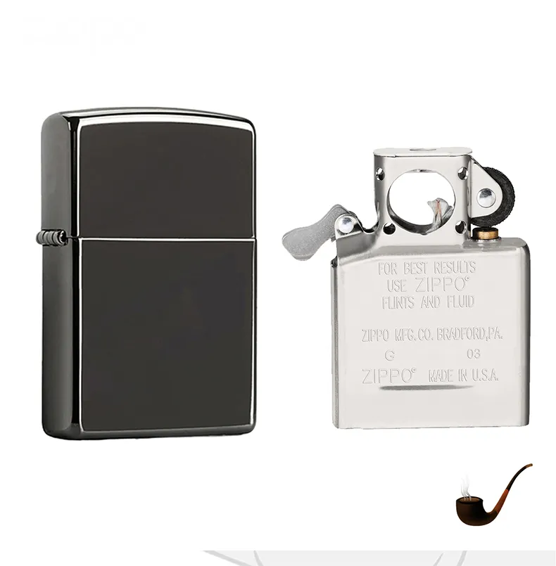 Zippo Black Ice Design Pipe Insert Windpoof Pocket Lighter, Zippo 29789（ Lighter Without Fuel Inside）