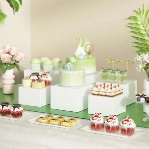 NOONOR 3/6pcs/set Square Storage Box White Acrylic Display Stand Five-Sided Buffet Riser For Parties Jewelry Wedding