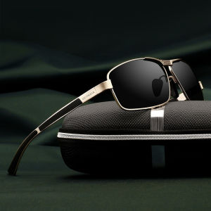 Mens Square Polarized Sunglasses Anti-UV400 Gold Frame Non-Slip Temple Outdoor Driving Mens Eyewear