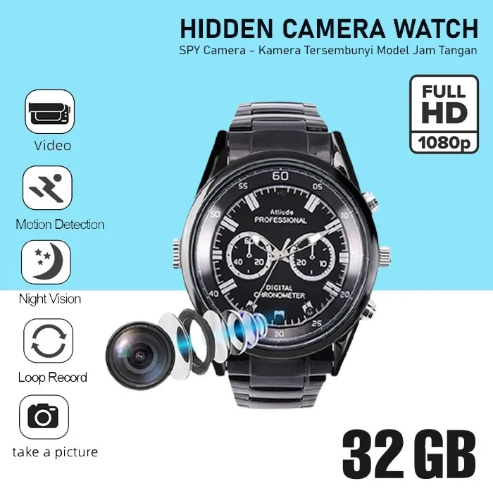 Spy Camera Watch 32 Gb FHD 1080P Infrared Kamera Tersembunyi Jam - Main Image