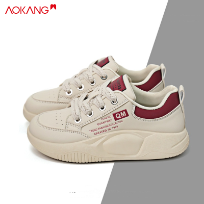 AOKANG White Shoes Women's Shoes New Internet Hot Platform Hight Increasing Board Shoes Soft Bottom Casual Shoes Spring and Autumn Sneakers
