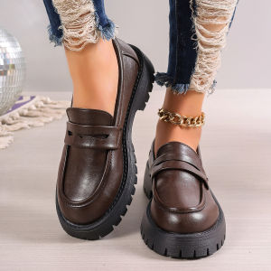 New Spring And Autumn Loafers Large Size Platform Thick-Soled Slip-On Casual Shoes Solid Color Fashionable Lazy Shoes