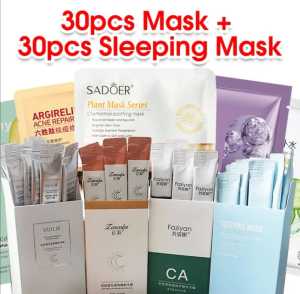 (SPECIAL PROMO) 30PCS MASK + 30PCS SLEEPING MASK + 1 Lipstick / Rorec HCHANA Natural Moisture Facial Mask Beauty ROREC CHINA SADOER Natural Plant Essence Moisturizing Face Mask Skincare Facial Mask / Doorgift Masker Muka Murah MASK RANDOM BRAND ONLY