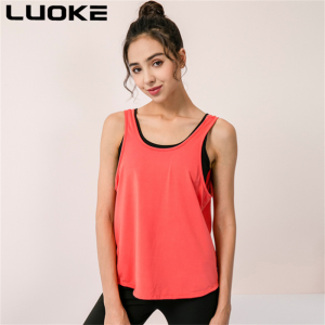 Luoke sport shirt for women exercise clothes women Loose Sports Vest Running Yoga Top Blouse Fitness Fast Drying Breathable Training Vest