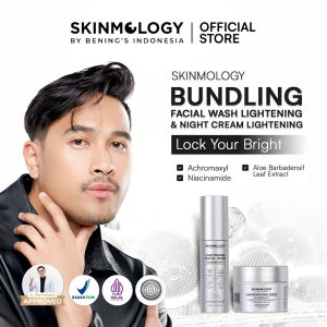 Skinmology By Benings Indonesia - Bundling Facial Wash + Night Cream Lightening - Sabun Muka Krim Malam - Achromaxyl Niacinamide Aloevera - Mencerahkan Glowing Kulit Kusam Menyamarkan Flek Hitam - Pria Wanita Busui
