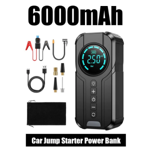 🐻DAILY2U🐻 6000mAh 4 in 1 Car Jumper Starter Portable With Pump Tyre 12V Jumper with Air Pump Power Bank With Air Compressor 12V Emergency Jumper Starter 12V Car Jump Starter Air Pump Power Bank Lighting Portable Air Compressor 4 In 1 Cars Battery Starte