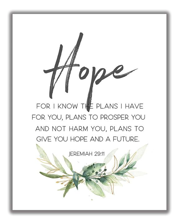 Jeremiah : ‘hope’ Bible Verse Botanical Leaves Wall Art X Unframed ...