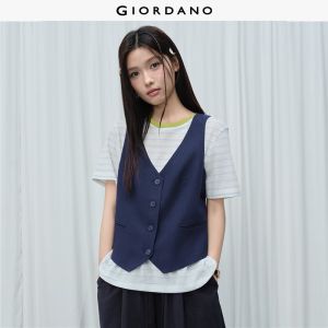Giordano Beau Monde Women Linen-blend v-neck vest Free Shipping 13376220