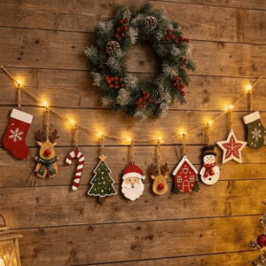 MAOMEI 10Pcs Tự làm Đồ trang trí treo Giáng sinh Ông già Noel Kẹo Gậy Trang trí tường cho các bữa tiệc và dịp lễ Cổ điển Nhẹ dây chuyền gỗ Trang trí nhà cửa