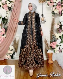 Baju Gamis Brukat Asoka Mewah Wanita Terbaru Kekinian Model Pesta Kondangan Lebaran yg Elegan