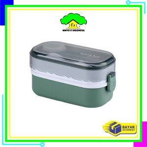 MI-C985 Lunch Box Bento Set 1000ML dengan Sendok Garpu BPA FREE / Kotak Makan 2 Tingkat Anti Tumpah Portable / Kotak Bekal Susun Food Grade Import
