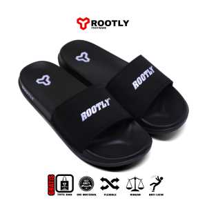 Rootly - Sandal Selop Wanita Pria dan junior Black White Pui Sintetis