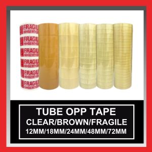 M-ONE TUBE Opp Tape Clear / Coklat / Fragile Tape 12mm / 18mm / 24mm / 48mm / 72mm