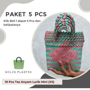 PAKET MURAH 5 PCS Tas Anyaman Plastik Hampers Lurik Mini (XS) Souvenir Keranjang  Parcel Hantaran
