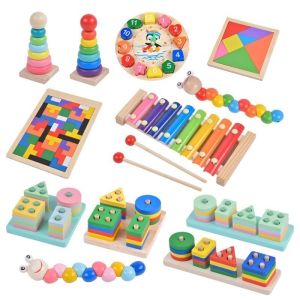 7 in 1 Wooden Educational Toy Gift Childrens Building Block Toy Color Building Block Puzzle