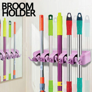 5 Slot Wall Mounted Mop Broom Holder Kitchen Organizer Storage/Pemegang Penyapu