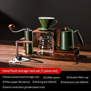 BINCOO Coffee Dripper Set with Filter Cup Coffee Grinder Wood Coffee Hand Brewing Kettle Storage Stand Set Coffee Brewing Set