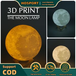 【HOSPORT】 USB LED 3D Print Moon Lamp Night Moonlight Girl Bedroom Table Light 3 Colors Changing Touch Switch with Wooden Base