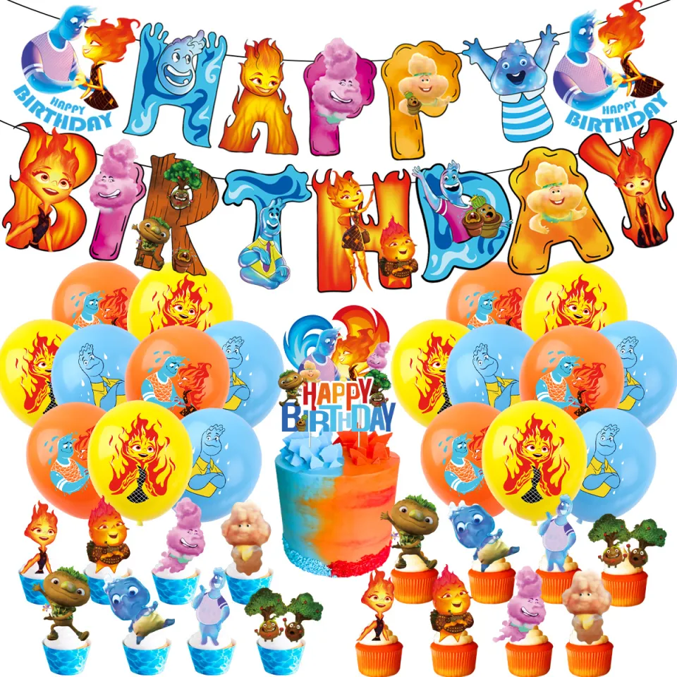 Elemental Birthday Party Decoration, Include Elemental Theme Birthday  Banner, Cake Topper, Latex Balloons, Hanging Swirls, for Elemental Theme  Kids