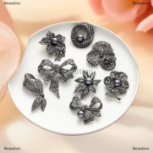 [COD] Beaution Gun Black Rhinestone Bow Brooches For Women Pearl Plant Pin Flower Lapel Pins Office Party Friend Gifts Jewelry Accessories