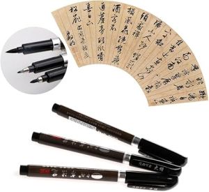 3Pcs Chinese Pen Japanese Calligraphy Writing Brush Water Ink Painting Pen for Chinese Writting Beginner 3 Size Set