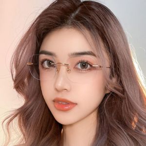新款无框金丝眼镜女近视可配度数无边框超轻纯钛高级感纯欲-rr11 BSMYNew Style Frameless Gold Wire Glasses Female Myopia Can Be Equipped with Degree Frameless Ultra-Light Pure Titanium High-End Pure Desire-rr11。。。