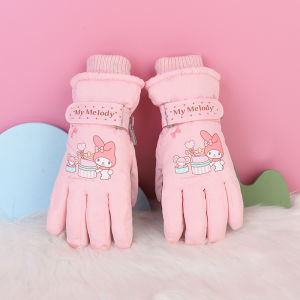 Sanrio Children Kuromi Melody Skiing Play Snow Student Waterproof Anti-slip Thickened Fleece Warm Gloves