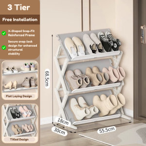 Shoe Rack TDF024 Foldable Shoe Storage Shelf No Installation Dual Use Slant or Flat Design
