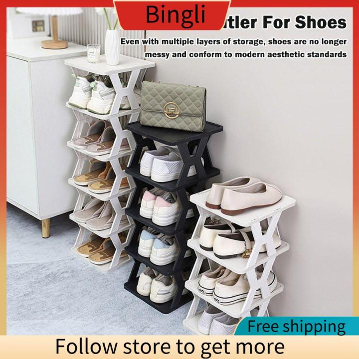 BINGLI Assembled Shoe Rack for Entryway Plastic Stackable Shoe ...