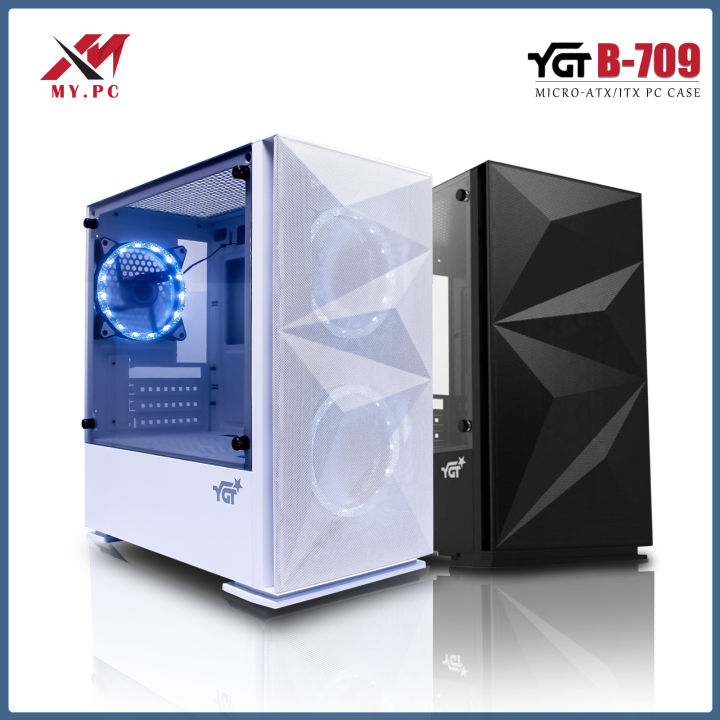 Gaming Pc Minimal Micro Atx Case YGT B-709 Black White Tempered