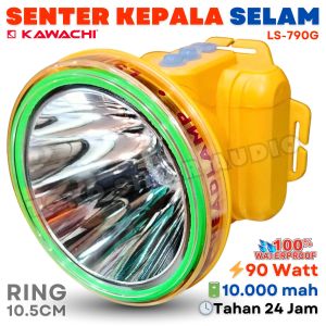 Senter Kepala Selam Anti Air ORIGINAL Daya Besar 90W | Baterai 10.000 tahan 22 Jam | Headlamp Diving / Senter Kepala Selam / KAWACHI LS-790G senter selam anti air