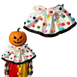 U85IS1 Colorful Ball Clown Collar Satin Ruffled Collar Fur Ball Decors Costume Neckpiece Lightweight Detachable Fake Collar Stage Performance