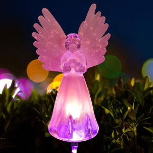 Solar Angel Light Outdoor Courtyard Lawn Simulation Fiber Optic Angel Decoration Ground Plug Solar Light  Outdoor Garden Decoration Colorful Angel Lamp