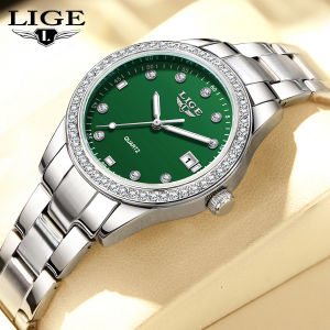 LIGE Diamond Women Watch Fashion Elegant Quartz Wristwatches Waterproof Steel Strap Watch For Ladies Gifts + Box