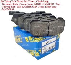 Bộ Má Phanh/ Má Thắng đĩa Trước Xe Toyota Ayga/ Wigo 2017- Nay Thương hiệu: Mk Kashiyama - Sản xuất và nhập khẩu từ Nhật bản Mã số: D0034