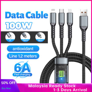 100W 6A Super Fast Charger 3-in-1 Cable Micro USB / Type-C / iPhone Cable 1.2M USB Cable Micro USB Braided Data Cable