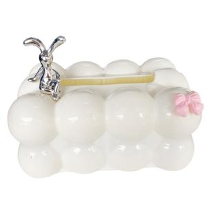 Whimsical Rabbit Tissue Box For Kids Rooms Or Offices Durable Plastic Build Convenient Refill Process Enhances Ambiances