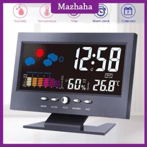 Mazhaha นาฬิกาปลุกดิจิตอลหน้าจอสี LCD นาฬิกาปลุกแบ็คไลท์สถานีพยากรณ์อากาศ