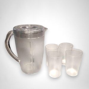 2 LITERS WATER PITCHER (PITCHER WITH 4 TUMBLERS / PITCHER / 4PCS TUMBLER / Serving PITCHER SET / PITSEL SET Classic Drinkware Lightweight Plastic Lid Jugs Acrylic Clear Pitcher Kitchen Dining