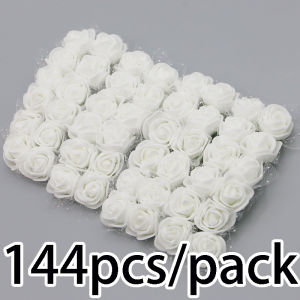 (144ชิ้น/แพ็ค) 2ซม. พร้อมเส้นด้ายจำลองดอกกุหลาบโฟมดอกไม้ตกแต่งคริสต์มาสตกแต่งปาร์ตี้งานแต่งงานเครื่องประดับเสื้อผ้าทำมือ DIY