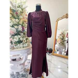 Dress Satin Silk Baju Kondangan 2024 Gamis Payet Mewah Vina Pesta Lebaran Polos Bridesmaid