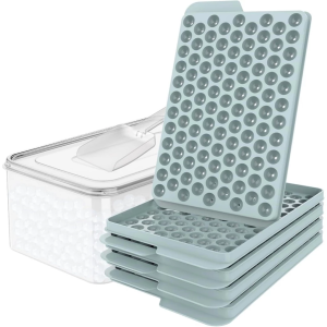 Mini Ice Cube Trays Make Tiny Pebble Ice Balls for Coffee Fast Chill Easy Release Stackable with Lid & Storage Bin
